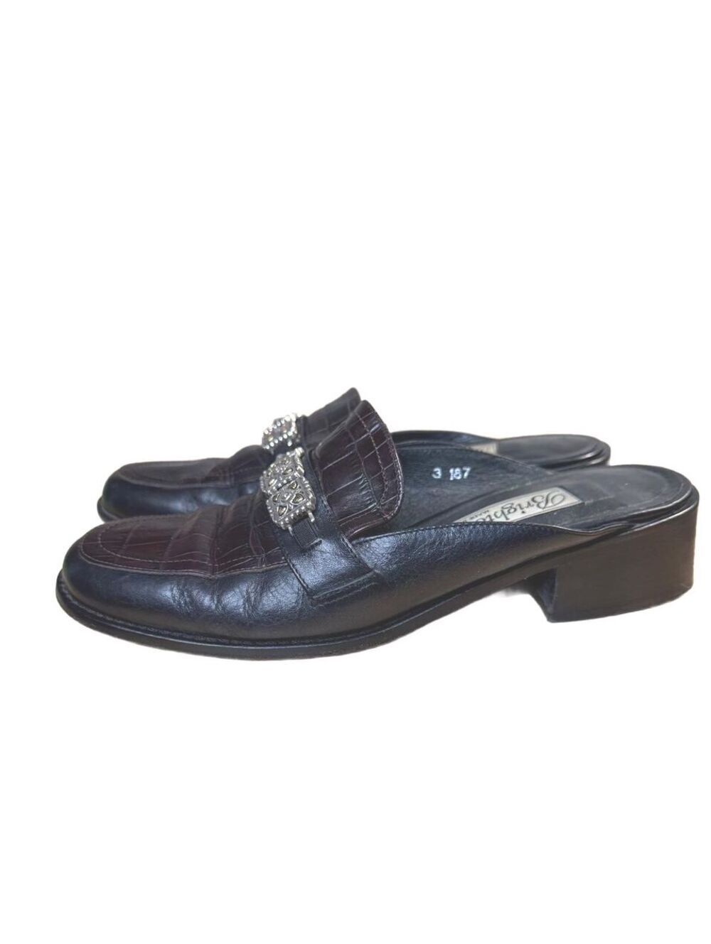 Vintage Brighton Simone Croc-Print Black/Brown with Silver Plated Hardware Sz 7